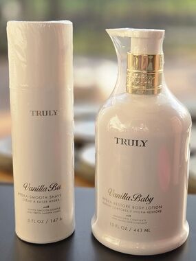 TRULY Vanilla Baby Hydra-Restore Body Lotion & Hydra-Smooth Shave Cream Duo, NWT